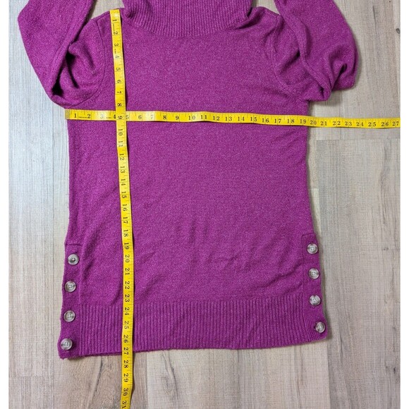 Loft Size M Sweater Merino Wool Blend Cowl Neck Side Buttons Tunic Fuchsia - Picture 9 of 10